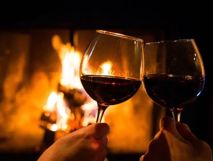 wine glasses by an outdoor fire